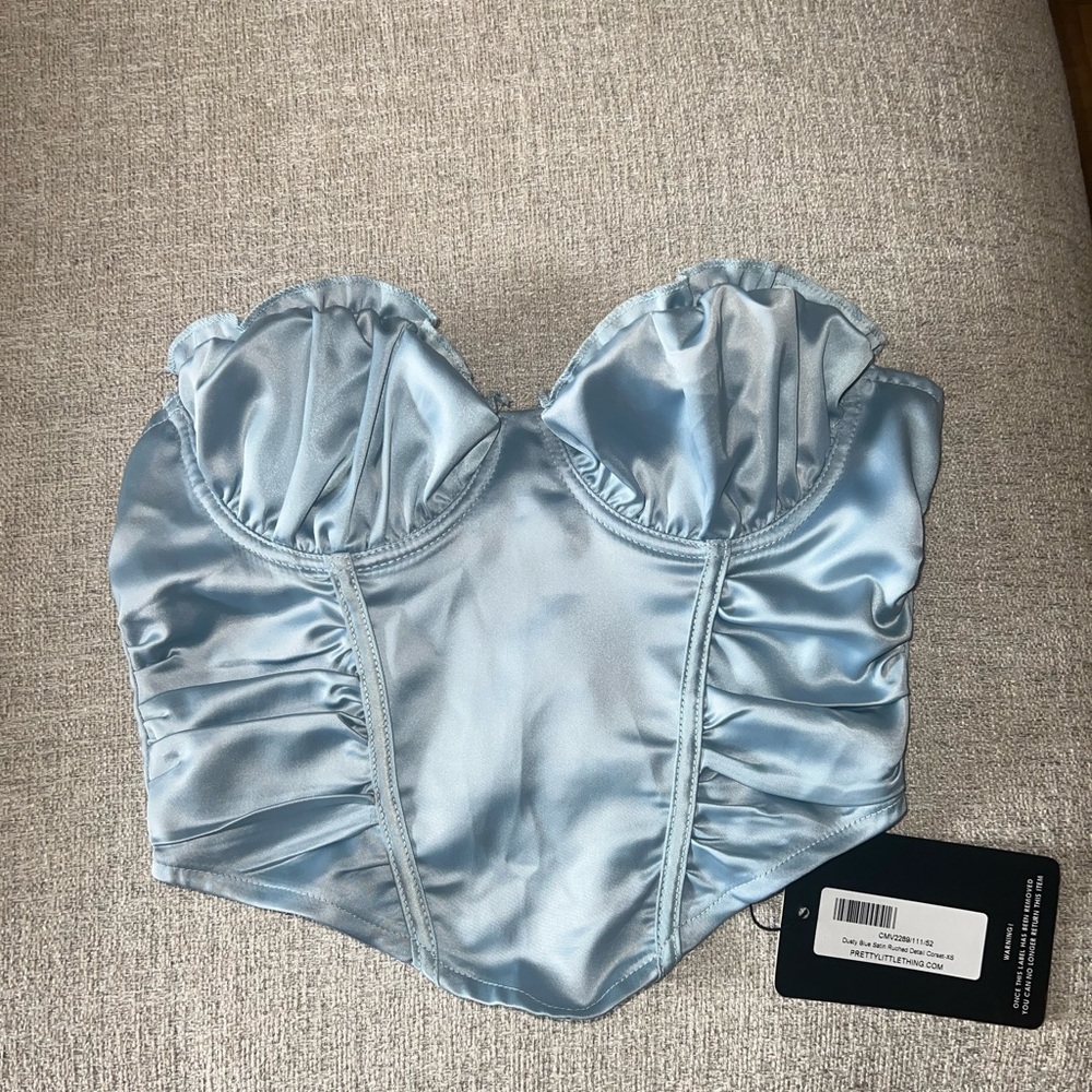Dusty blue Satin Ruched Detail Corset Top- XS